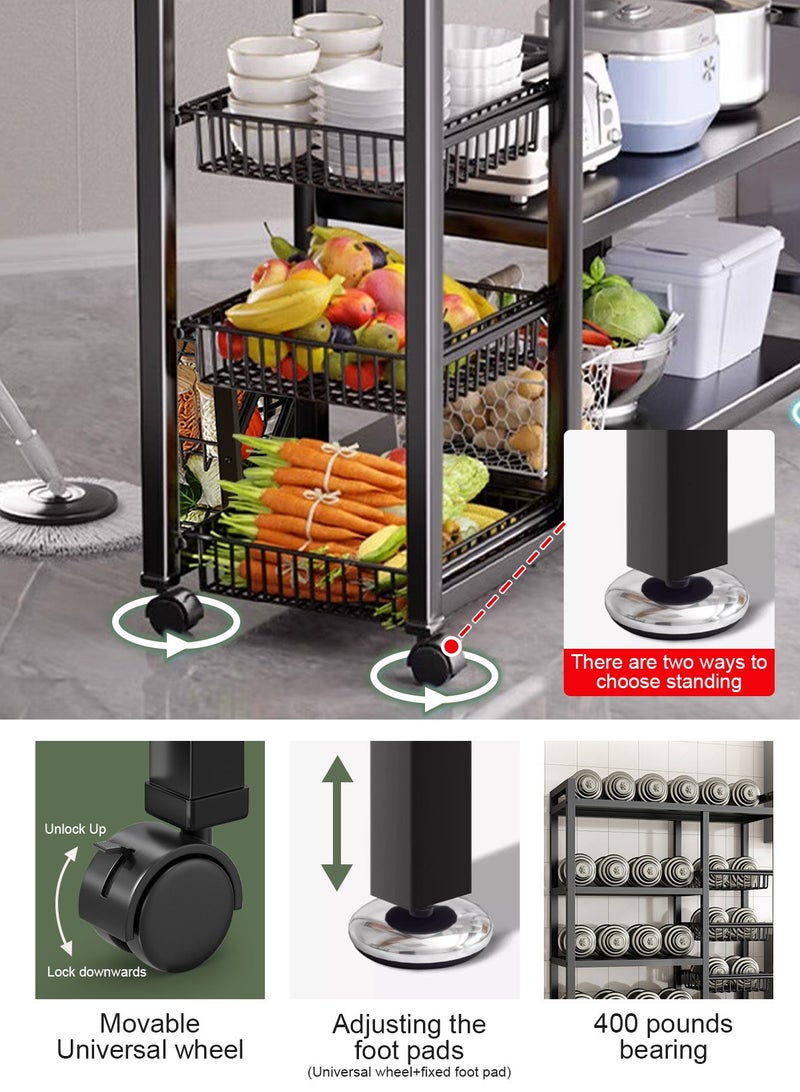 هومار كيت 4-Tier 3 سلة المطبخ تخزين الرف فرن الميكروويف حامل رف التوابل المنظم مع عجلات بيكر تخزين الرف للمنزل فندق غرفة المعيشة الحمام مكتب الفاكهة الخضروات 108x80x32 سم - Image 4