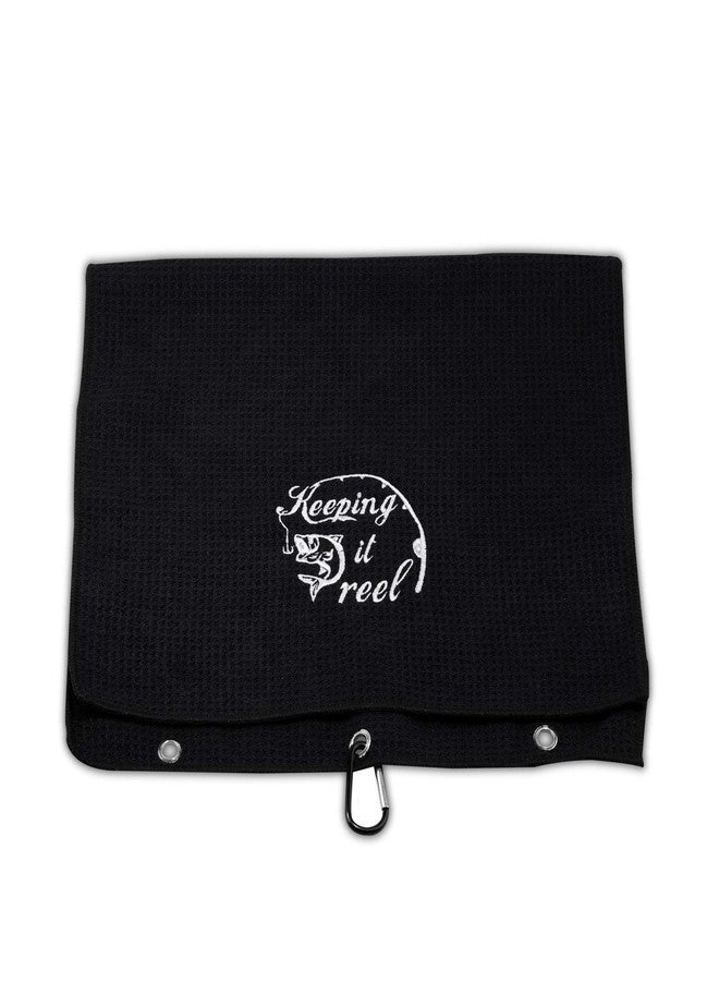 LEVLO Embroidered Fishing Towel Gift Fishing Lover Gift Keeping it Real Fishing Towel with Clip (KEEP IT REAL) - Image 1