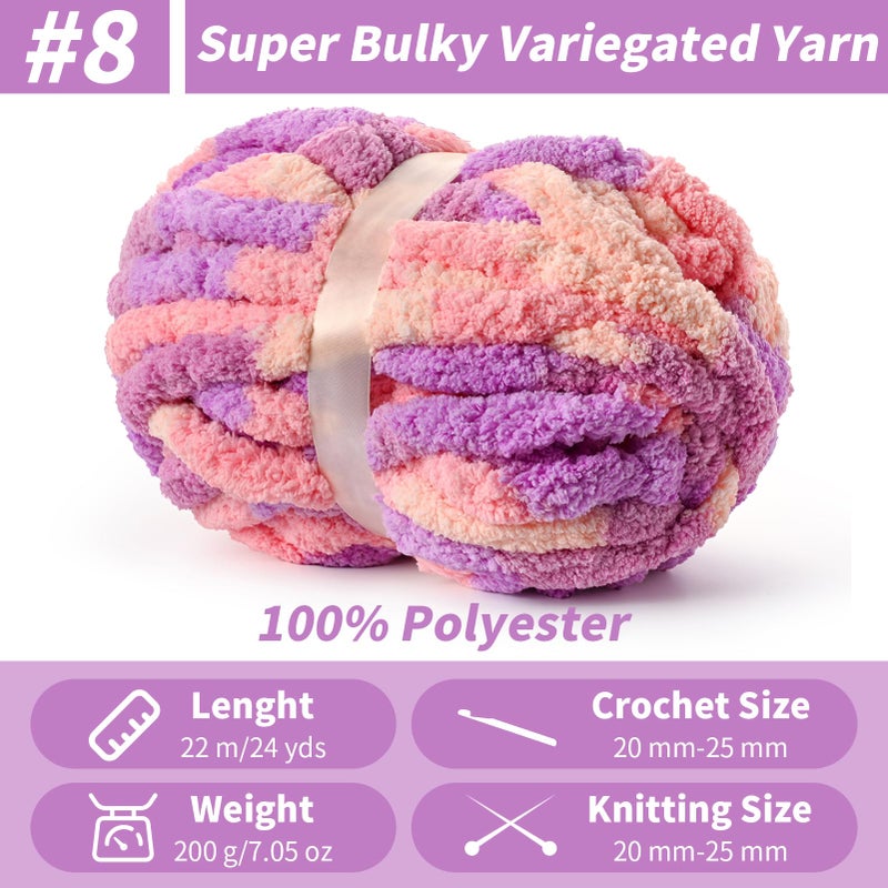 Sekafris 10 Pack Fluffy Chunky Chenille Yarn for Crocheting, Jumbo Chunky Blanket Yarn for Hand Knitting, 240yds/70.5oz Super Bulky Variegated Baby Blanket Yarn(Pinkish Purple) - Image 2