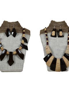 N&H Handmade Coconut Shell Dual Tone Choker Necklace with Earrings, Combo Pack of 2
