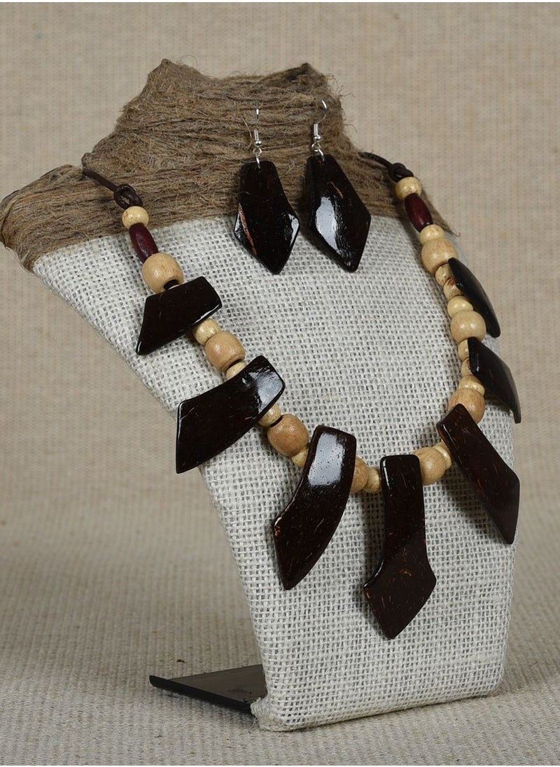 N & H - N&H Handmade Coconut Shell Dual Tone Choker Necklace with Earrings, Combo Pack of 2 - Image 1
