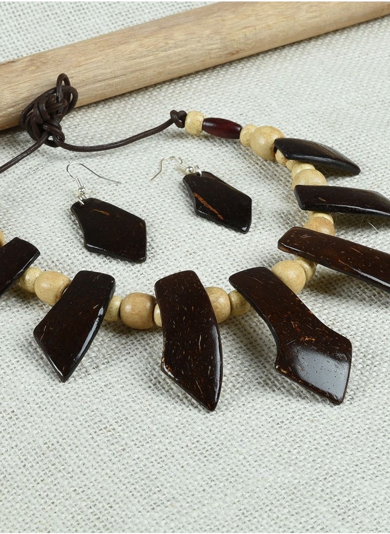 N & H - N&H Handmade Coconut Shell Dual Tone Choker Necklace with Earrings, Combo Pack of 2 - Image 1