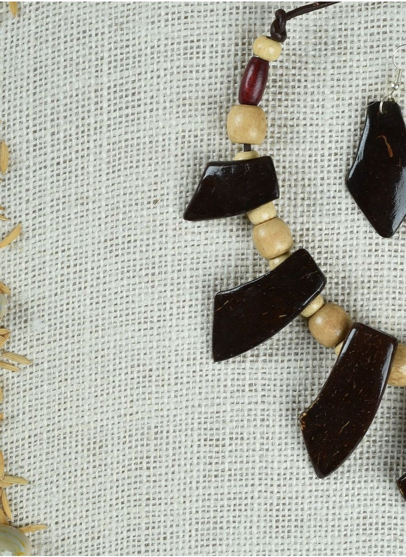 N & H - N&H Handmade Coconut Shell Dual Tone Choker Necklace with Earrings, Combo Pack of 2 - Image 1