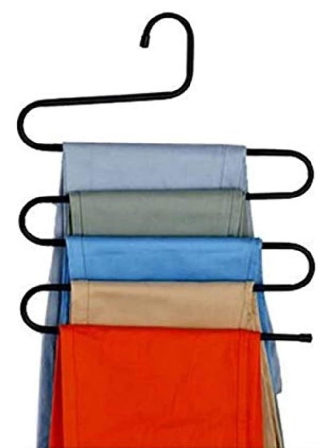 Metal Pants Hanger for Closet Multicolor - 5-Tier Multipurpose Clothes Hanger - Multi-Tier Closet Organizer Pants Hanger, Stainless Steel, S-Shape, 5-Tier Clothes Hanger - Jeans Hangers, Space Saving for Ties, Scarves, Jeans - Multi-Tier S-Shape Space Saving Pants Hanger, Stainless Steel Closet Hanger for Clothes Like Ties, Scarves, Jeans - 5-Tier Trousers Hangers Clothes Rack S-Shape Multipurpose Clothes Hanger for Tie Organizer Storage Hangers Bathroom Towel Hanger Bathroom Hanger  - Image 1