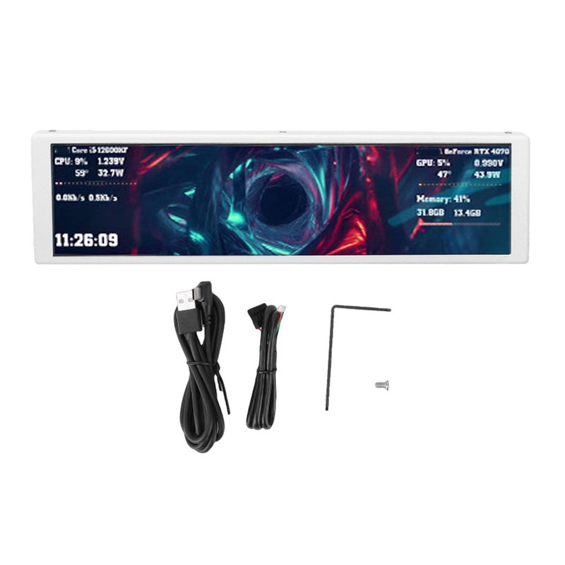 White Secondary Computer Display 9.2 Inch FHD 1920x462 IPS LCD Screen For PC Case With Dynamic Video Themes CPU GPU Temperature Monitor - Image 2