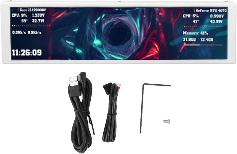 White Secondary Computer Display 9.2 Inch FHD 1920x462 IPS LCD Screen For PC Case With Dynamic Video Themes CPU GPU Temperature Monitor - Image 1