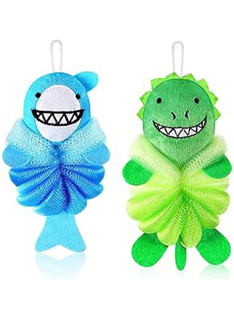 general 2 Pcs Bath Loofahs, Kids Toddler Body Loofahs, Cute Cartoon Kids Loofah, Kid Bath Sponges Loofah, Bath Pouf Body Scrubber Mesh Loofah Sponges for Children Shower Washing Exfoliating,Animal - Image 1
