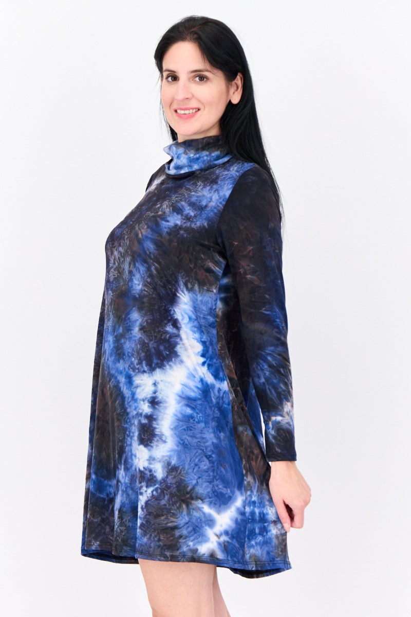 Tiana B Women All over Print Mini Dress, Black/Blue Combo  - Image 2