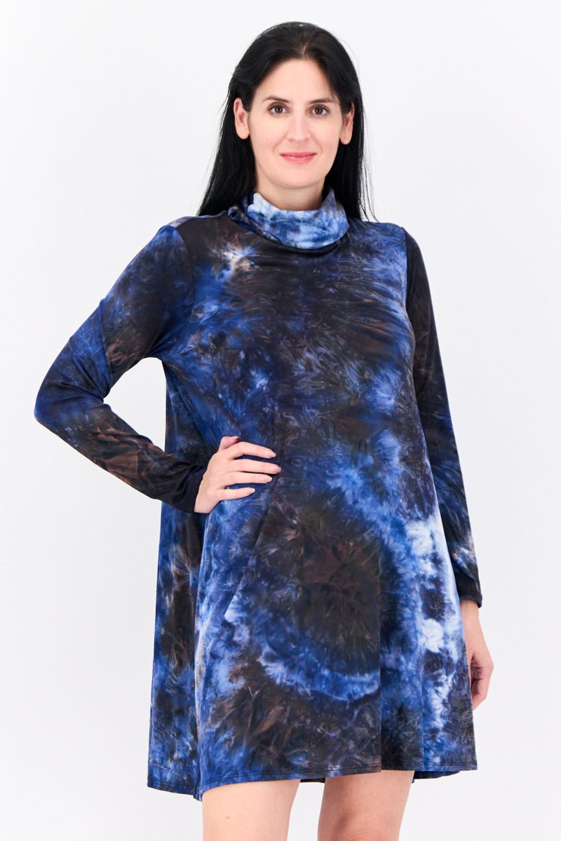 Tiana B Women All over Print Mini Dress, Black/Blue Combo  - Image 1