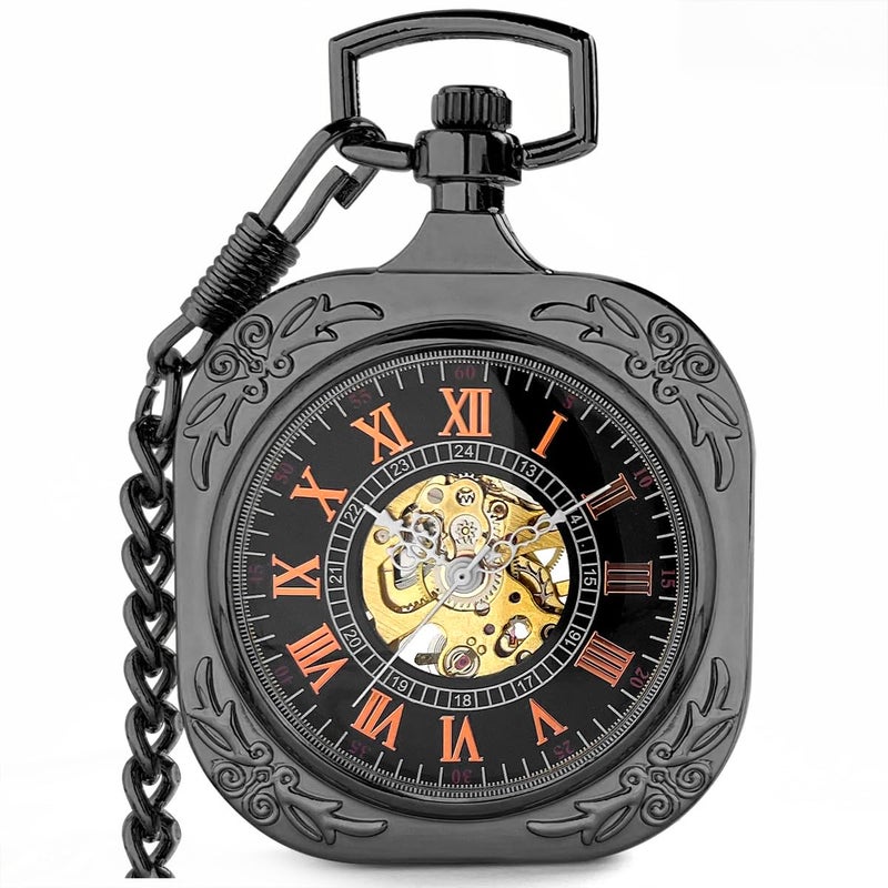 VIGOROSO Mens Classic Steampunk Pocket Watch with Chain Skeleton Hand Wind Up Mechanical Pocket Watches for Men Women - Image 2