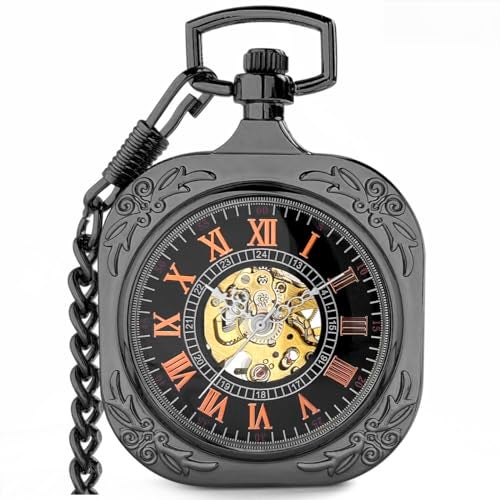 VIGOROSO Mens Classic Steampunk Pocket Watch with Chain Skeleton Hand Wind Up Mechanical Pocket Watches for Men Women - Image 1