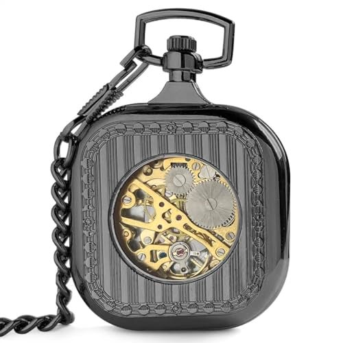 VIGOROSO Mens Classic Steampunk Pocket Watch with Chain Skeleton Hand Wind Up Mechanical Pocket Watches for Men Women - Image 3