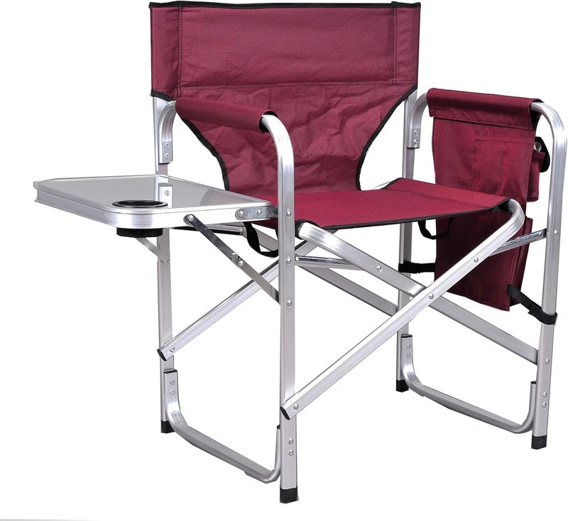 Derovan Full‑Back Folding Director’s Chair – Lightweight Aluminum Frame with Fold‑Out Side Table & Storage Pockets, Up to 159 kg Capacity - Image 1