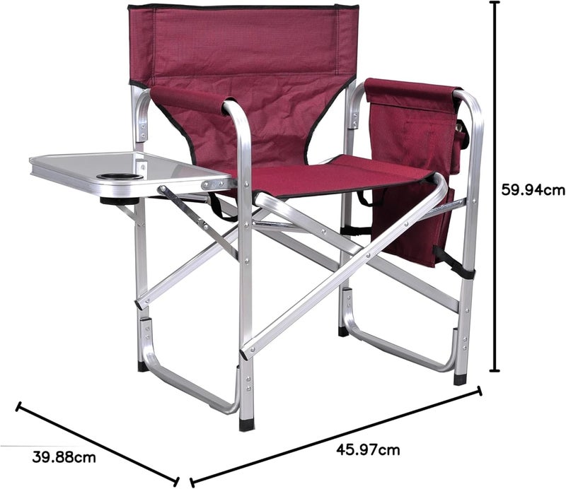 Derovan Full‑Back Folding Director’s Chair – Lightweight Aluminum Frame with Fold‑Out Side Table & Storage Pockets, Up to 159 kg Capacity - Image 2