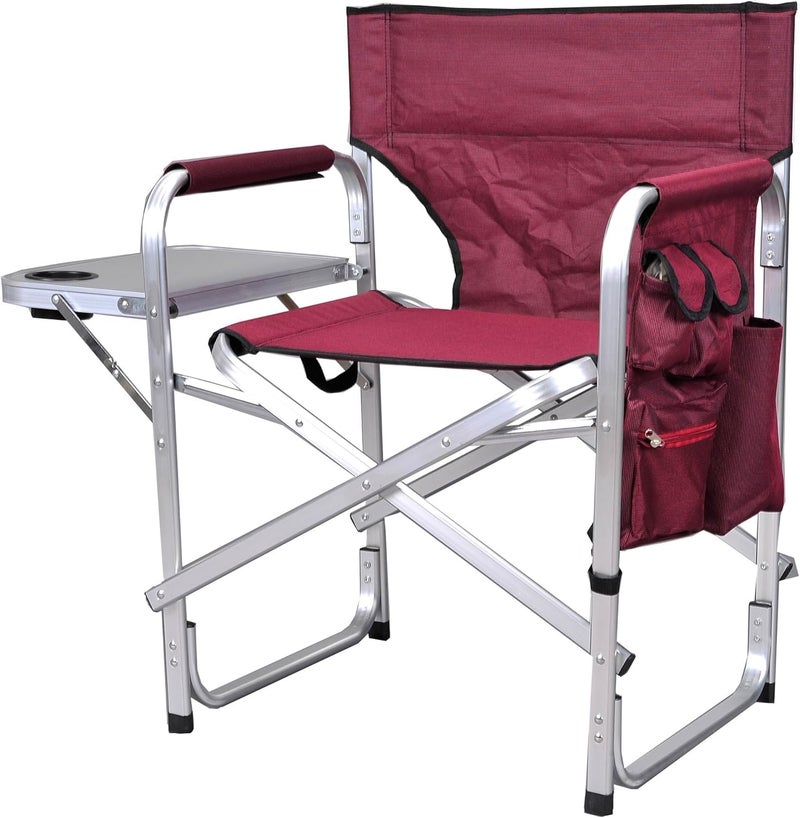 Derovan Full‑Back Folding Director’s Chair – Lightweight Aluminum Frame with Fold‑Out Side Table & Storage Pockets, Up to 159 kg Capacity - Image 4