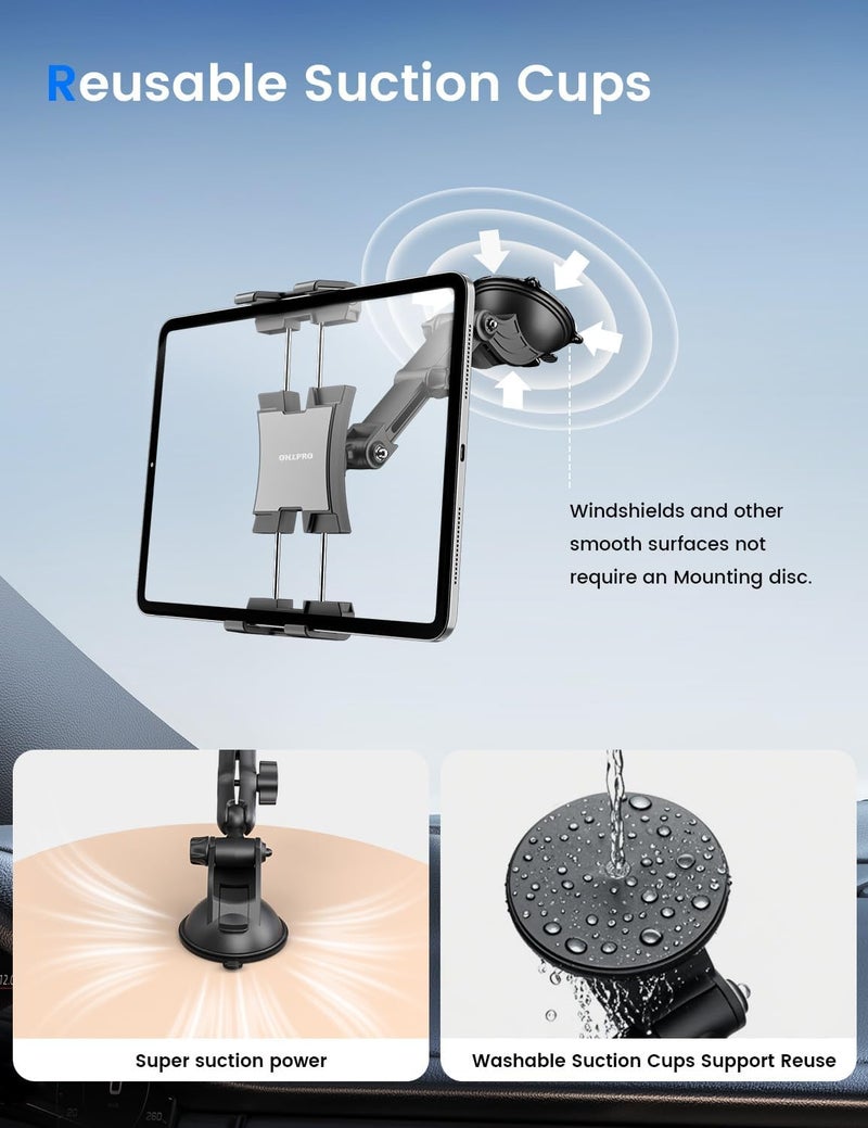 OHLPRO Universal 360° Rotation Tablet Holder for Car with 18 cm Extendable Arm and Washable Suction Cup - Image 5