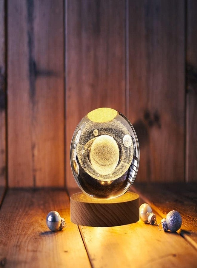 Lexton 3D Saturn Planet Design Decorative Light | 6 LED Lights, Modern Artificial 3D Crystal Ball Shaped with Wooden Base for Astronomy Home Decoration, Birthday Gifts (Pack of 1) - Image 4