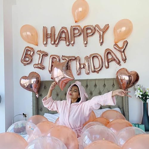 WEIKA 27 Pcs Rose Gold Birthday Decorations 3D Foil Rose Gold Happy Birthday Balloon Banner Pentagram Heart Foil Balloons Confetti Balloons Kit For Boys Girls Birthday Party Supplies - Image 5