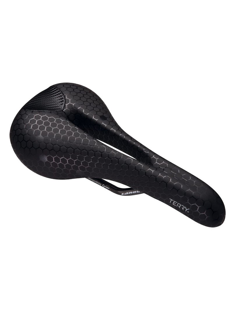 Terry Fly Carbon Mountain Bicycle Saddle - Bicycle Seat for Men - Flexible & Comfortable - Lightweight, Low Profile, Flat Top - Black Leather - Image 1