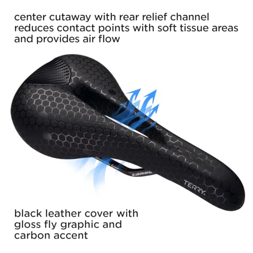 Terry Fly Carbon Mountain Bicycle Saddle - Bicycle Seat for Men - Flexible & Comfortable - Lightweight, Low Profile, Flat Top - Black Leather - Image 5