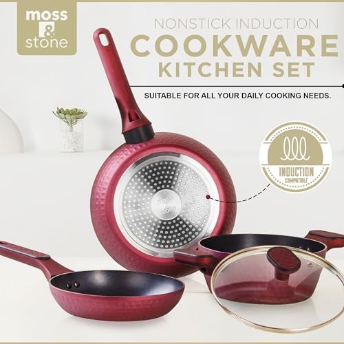 Moss & Stone 4 Piece Nonstick Cookware Set, Small Pots And Pans Set Non stick With Glass Lid, Induction Cookware, Stay Cool Handle, PTFE/PFOA, Kitchen Cookware 4-Piece with Frying Pans Set & Saucepan - Image 2