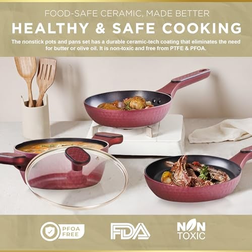 Moss & Stone 4 Piece Nonstick Cookware Set, Small Pots And Pans Set Non stick With Glass Lid, Induction Cookware, Stay Cool Handle, PTFE/PFOA, Kitchen Cookware 4-Piece with Frying Pans Set & Saucepan - Image 5
