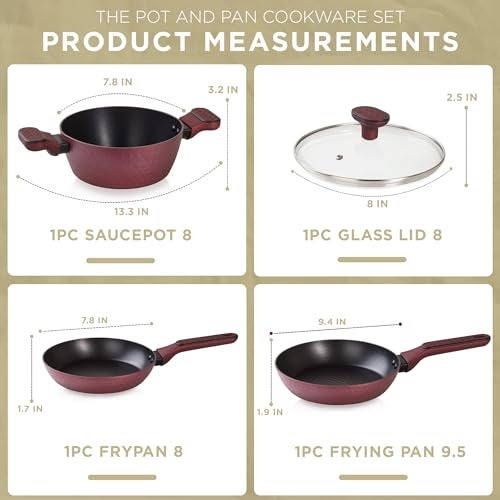 Moss & Stone 4 Piece Nonstick Cookware Set, Small Pots And Pans Set Non stick With Glass Lid, Induction Cookware, Stay Cool Handle, PTFE/PFOA, Kitchen Cookware 4-Piece with Frying Pans Set & Saucepan - Image 4