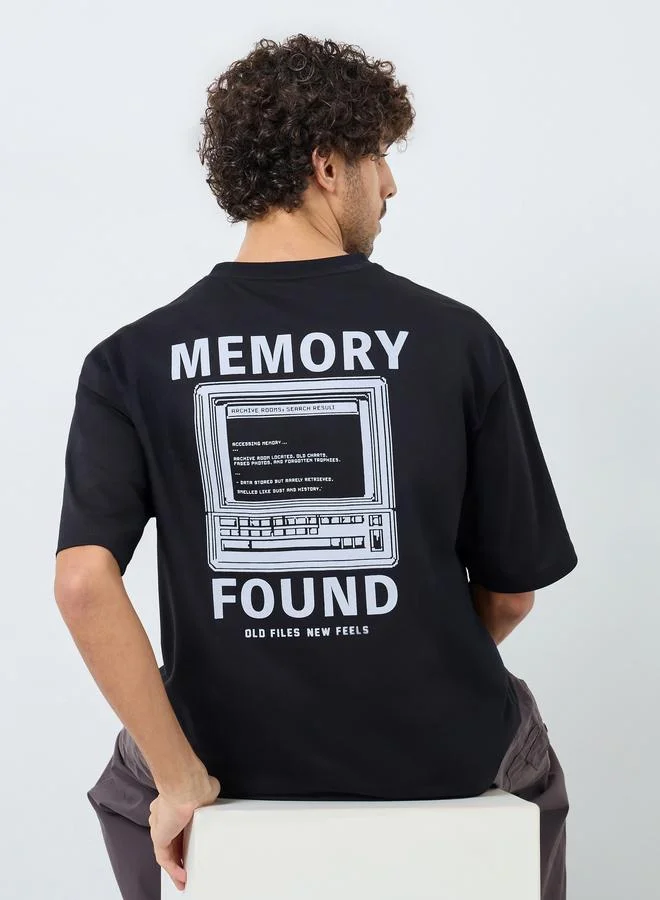 Styli Black Graphic Print Oversized T-Shirt