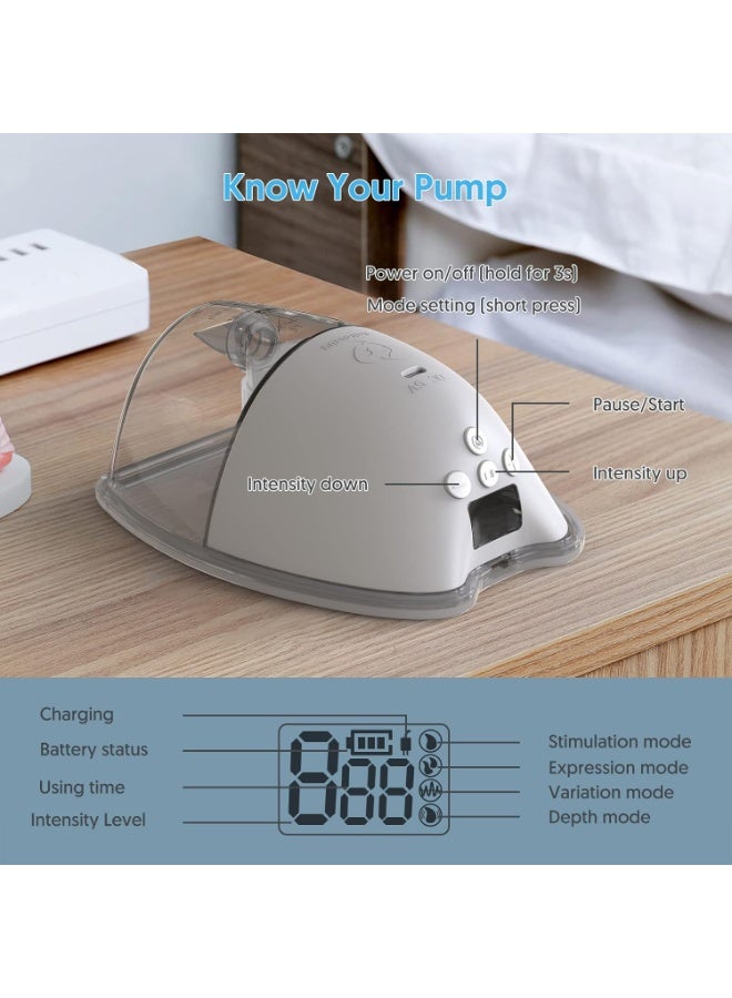 Bellababy Hands-Free Breast Pump Wearable with Storage Box, LED Display Electric Breast Pump Wireless Portable, 4 Modes & 9 Levels Suction, 1 Pack. (24mm Flange, 21/19/17mm inserts) - Image 4