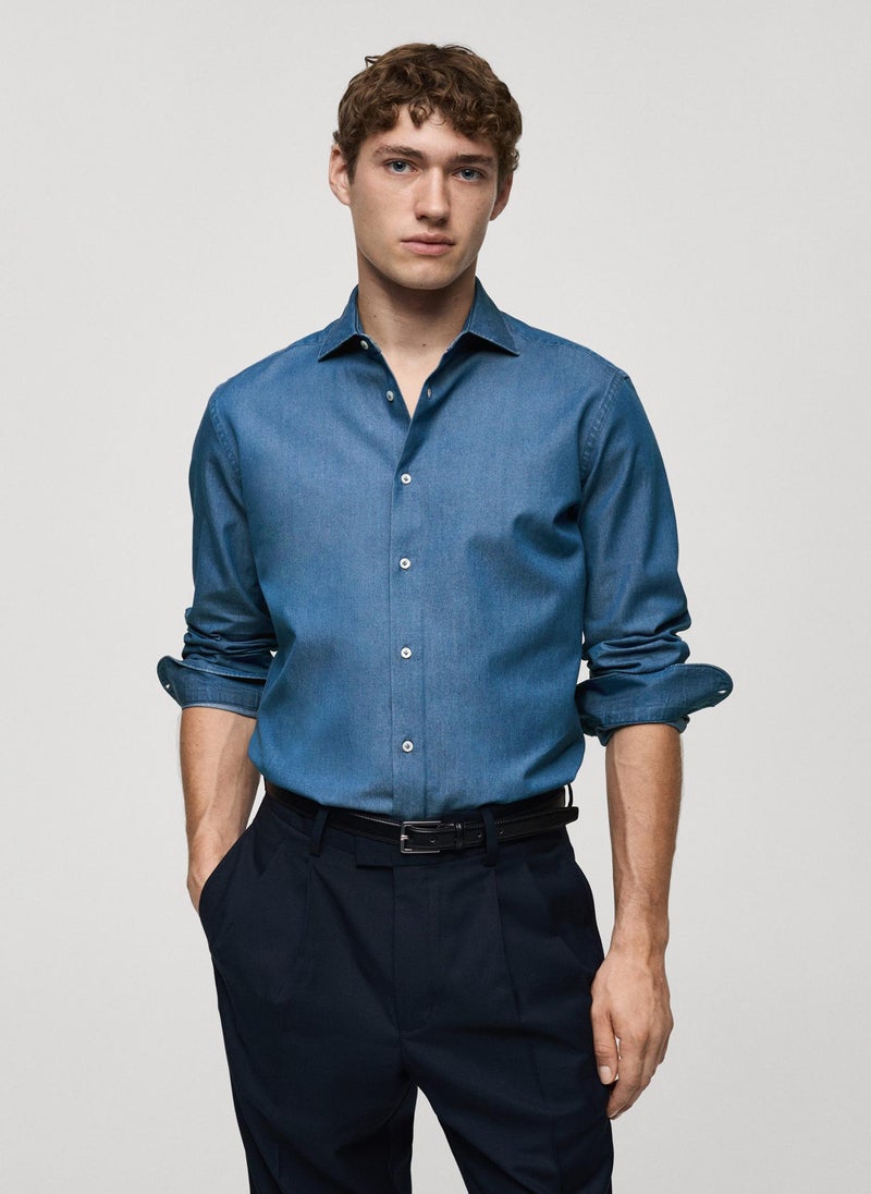 Mango Man Casual Chambray Shirt  - Image 1