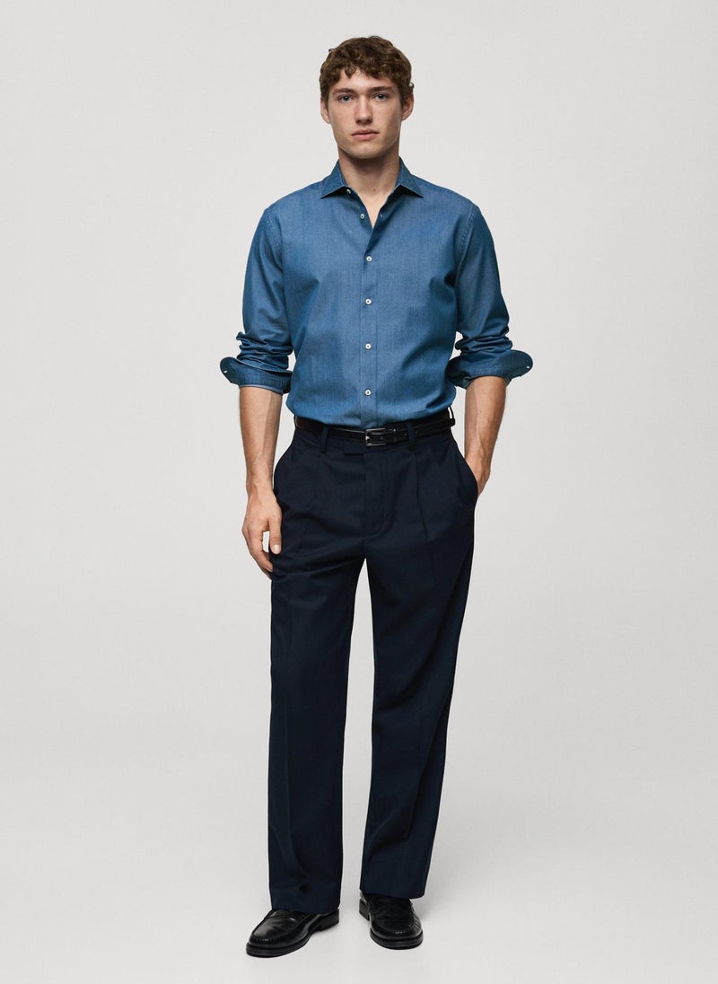 Mango Man Casual Chambray Shirt  - Image 5