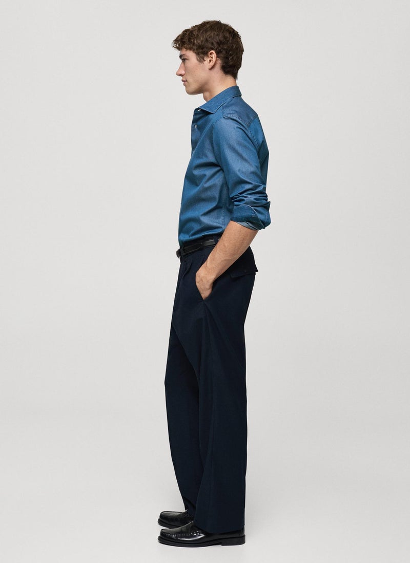 Mango Man Casual Chambray Shirt  - Image 3