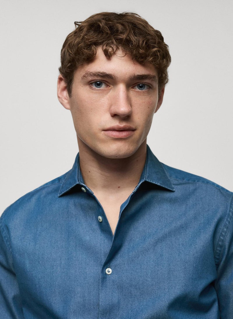 Mango Man Casual Chambray Shirt  - Image 4
