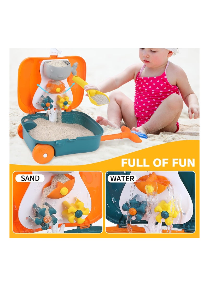 Excefore - Kids Beach Sand Toys, Beach Sandbox Toy Set with Water Wheel , Sand Bucket, Watering Can, Shovel Tool Kits in Waterproof Bag for Kids Toddlers Girls Boys(Orange） - Image 1