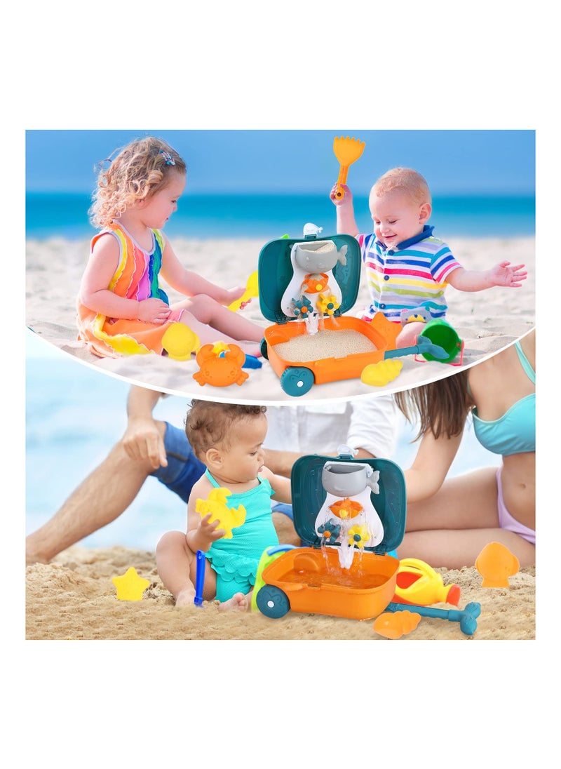 Excefore - Kids Beach Sand Toys, Beach Sandbox Toy Set with Water Wheel , Sand Bucket, Watering Can, Shovel Tool Kits in Waterproof Bag for Kids Toddlers Girls Boys(Orange） - Image 1