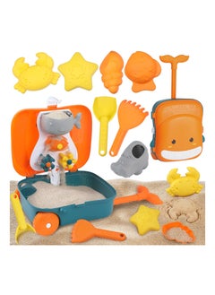 Kids Beach Sand Toys, Beach Sandbox Toy Set with Water Wheel , Sand Bucket, Watering Can, Shovel Tool Kits in Waterproof Bag for Kids Toddlers Girls Boys(Orange）