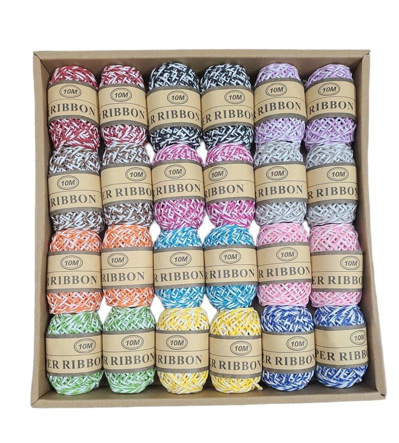 Prescent 24 Rolls 10 Meters Each 2 Tone Twisted Multicolor Paper Thread Jute Twine String for Decoration Art and Craft DIY Scrapbooking Gift Wrapping School Projects Much More Pack of 24 - Image 1