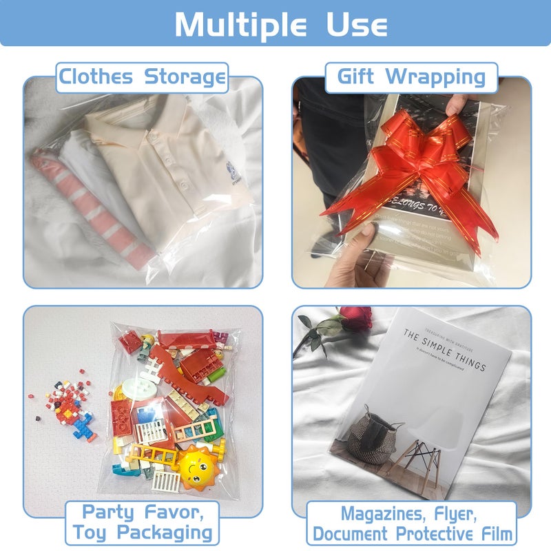 QOIUSO Clear Self-Sealing Cellophane Bags: 100PCS 10x13 Inch Sealable Poly Plastic Shipping Bags for Small Business Packaging Clothing, Shirt, Gifts, Decorative Wrappers, Party Favors and More - Image 5