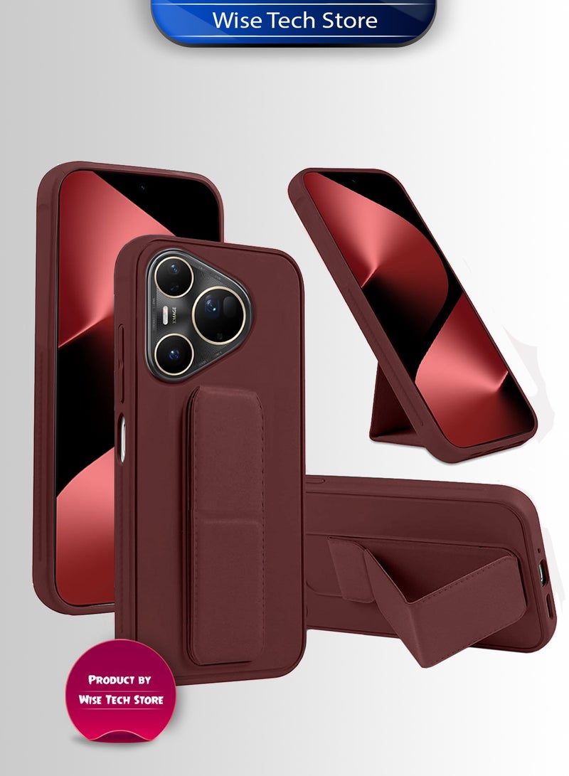Wtech Huawei Pura 80 Ultra 5G 2025 Hand Grip Foldable Magnetic Kickstand Wrist Strap Finger Grip with Built-in Iron Case Cover (MCGHSN) - Maroon - Image 1