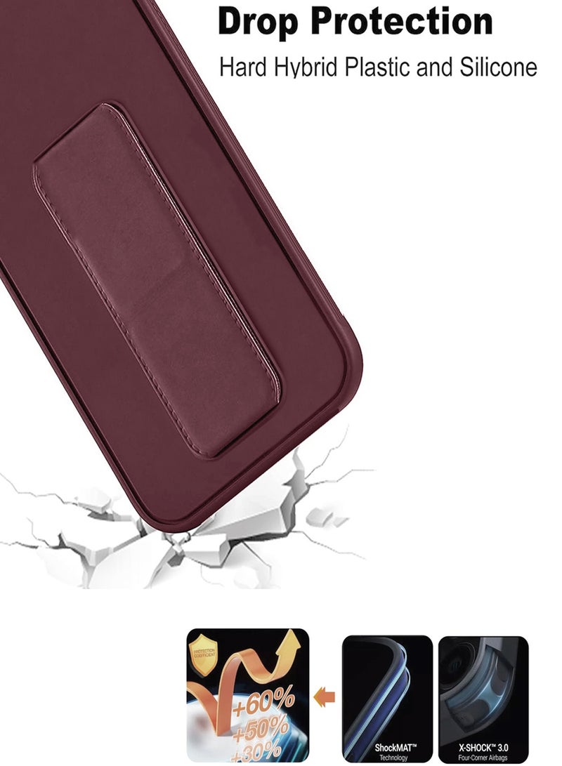 Wtech Huawei Pura 80 Ultra 5G 2025 Hand Grip Foldable Magnetic Kickstand Wrist Strap Finger Grip with Built-in Iron Case Cover (MCGHSN) - Maroon - Image 5