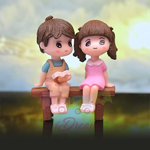 iDream Romantic Couple Relaxing on Bench Showpiece – Miniature Love Figurine for Home Decor, Gift for Valentine, Anniversary & Birthday (Blue & Yellow) - Image 4
