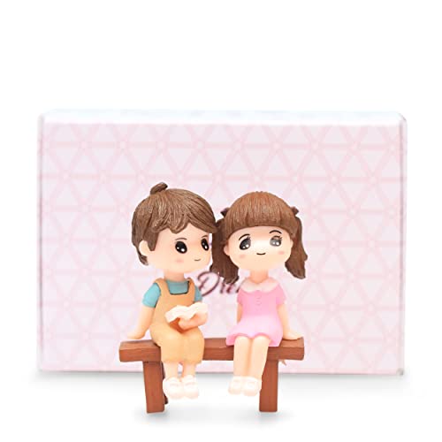 iDream Romantic Couple Relaxing on Bench Showpiece – Miniature Love Figurine for Home Decor, Gift for Valentine, Anniversary & Birthday (Blue & Yellow) - Image 5
