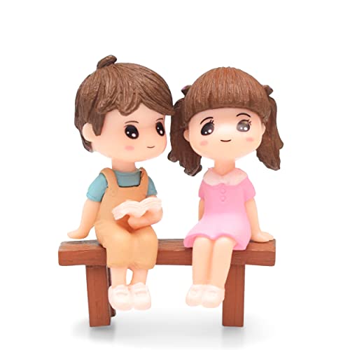 iDream Romantic Couple Relaxing on Bench Showpiece – Miniature Love Figurine for Home Decor, Gift for Valentine, Anniversary & Birthday (Blue & Yellow) - Image 1
