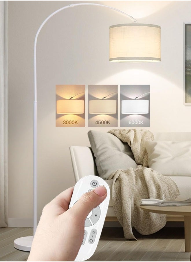 Tiokkss - Floor Lamp with Remote Control, Modern Floor Lamp with Bulb,Tall Lamp for Living Room with Hanging Drum Shade and Weighted Base White Switching Light Iron Material 12 watt 96-240 V 73x11 inch - Image 1