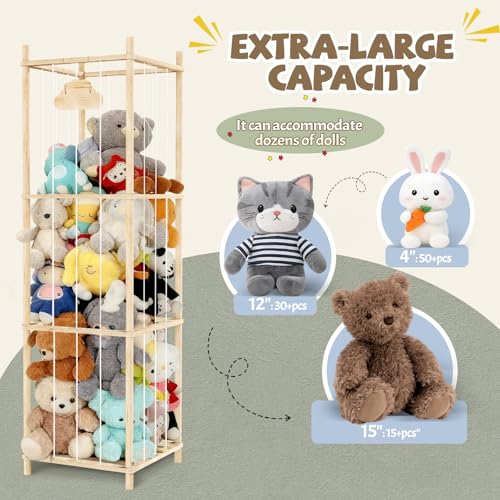 uoeos Stuffed Animal Storage Large Capacity Organizer Soft Toy Storage Holds 50 Stuffed Animals Natural Pine with Smooth Rounded Edges Stuffed Animal Zoo for Bedroom Playroom Room Decor - Image 3