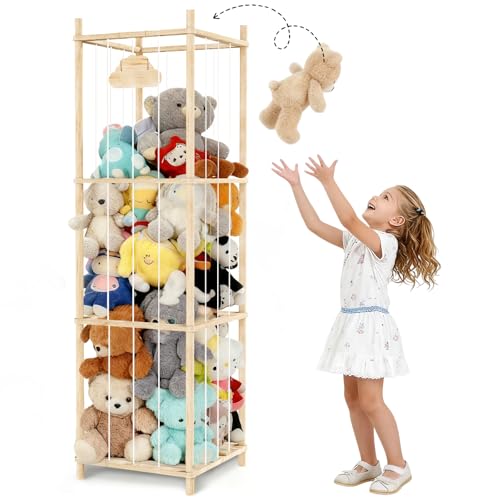 uoeos Stuffed Animal Storage Large Capacity Organizer Soft Toy Storage Holds 50 Stuffed Animals Natural Pine with Smooth Rounded Edges Stuffed Animal Zoo for Bedroom Playroom Room Decor - Image 1