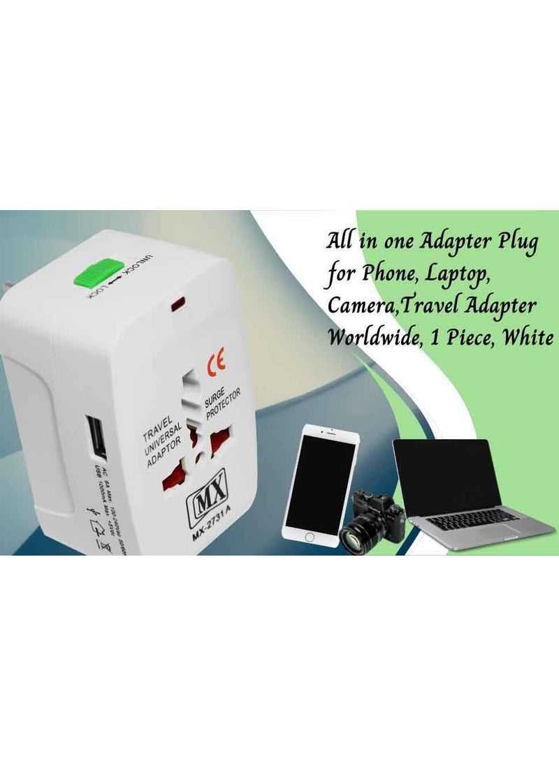 MX MX Universal Travel Adapter International All in One Worldwide Travel Multi Plug Adapter with Build in Single Port USB Charger Multi Type Power Outlet for USA EU UK AUS Cell Phone Laptop Smart Phone  - Image 4