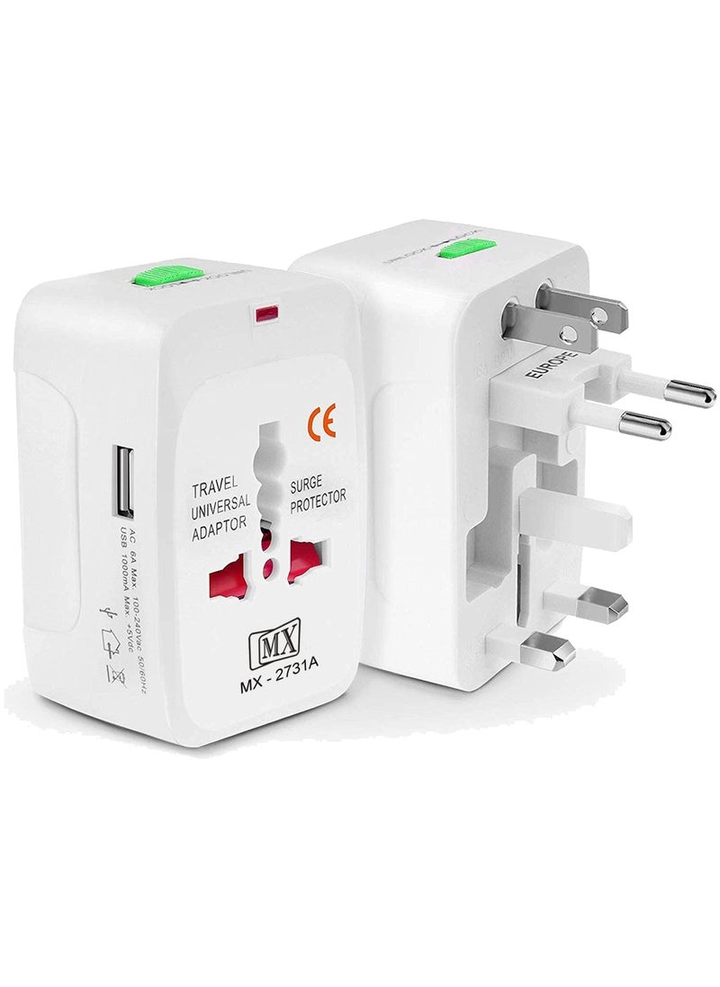 MX MX Universal Travel Adapter International All in One Worldwide Travel Multi Plug Adapter with Build in Single Port USB Charger Multi Type Power Outlet for USA EU UK AUS Cell Phone Laptop Smart Phone  - Image 1