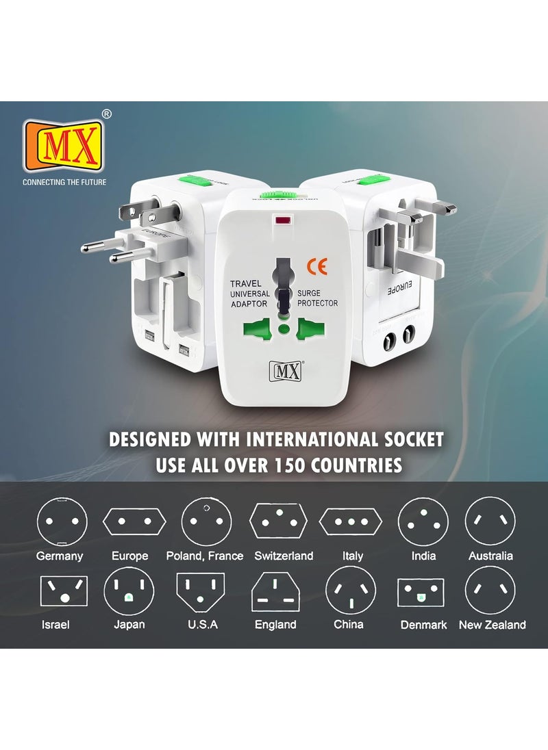 MX MX Universal Travel Adapter International All in One Worldwide Travel Multi Plug Adapter with Build in Single Port USB Charger Multi Type Power Outlet for USA EU UK AUS Cell Phone Laptop Smart Phone  - Image 5