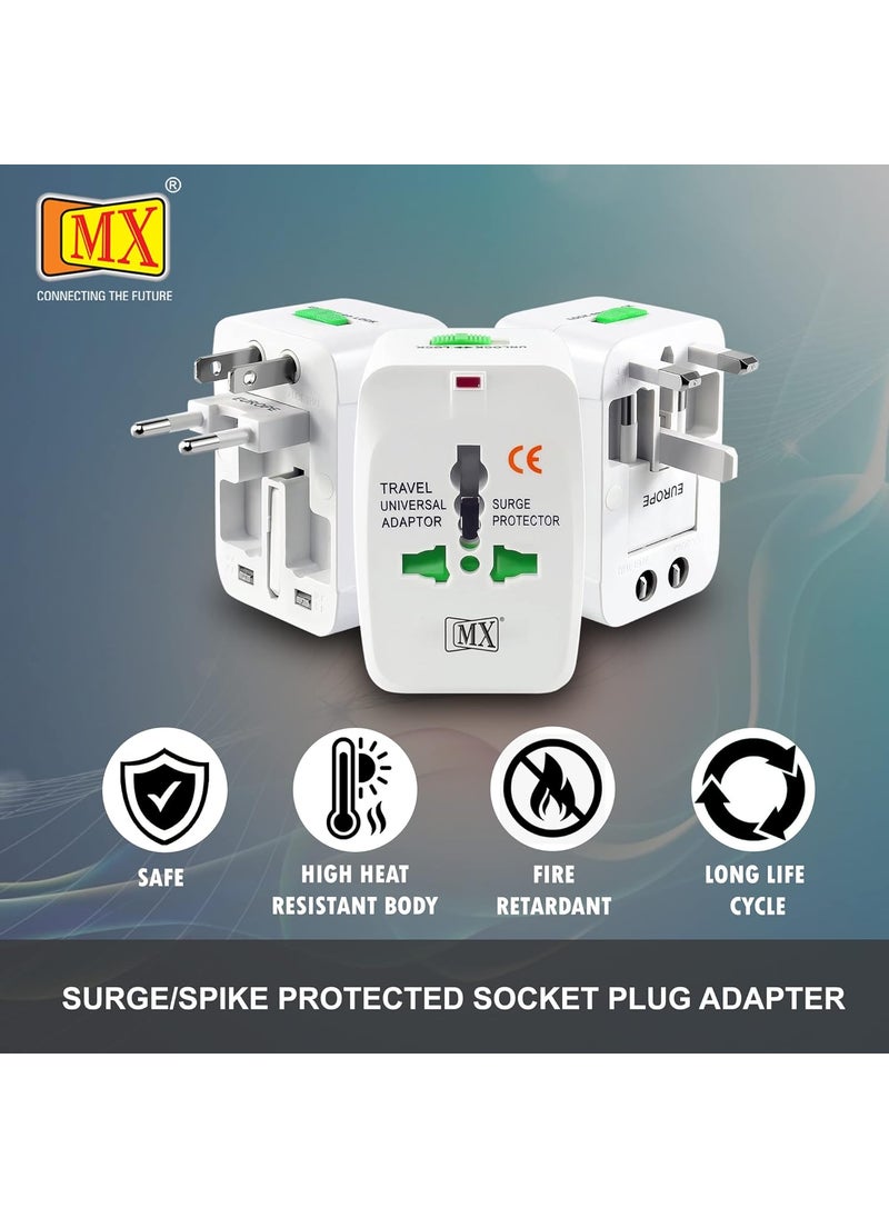 MX MX Universal Travel Adapter International All in One Worldwide Travel Multi Plug Adapter with Build in Single Port USB Charger Multi Type Power Outlet for USA EU UK AUS Cell Phone Laptop Smart Phone  - Image 3